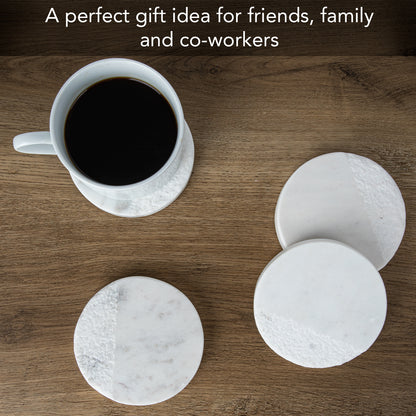 Thirstystone 4 Pack Round Natural White Marble Textured Coasters 4" Diameter Elegant Heat Tolerant Easily Wipes Clean