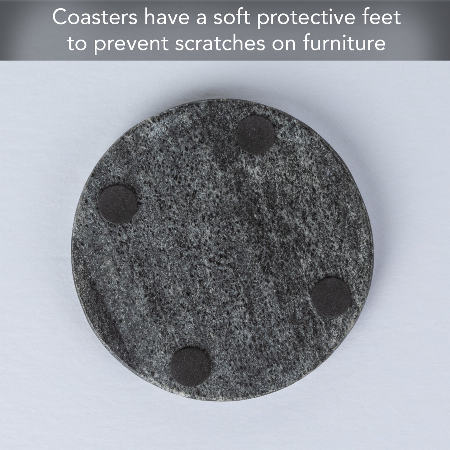 Thirstystone 4 Pack Natural Black Marble Round Coasters with Protective Felt Feet on The Bottom 4" Diameter Elegant Heat Tolerant Easily Wipes Clean