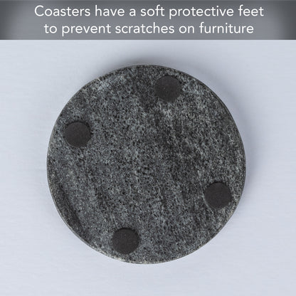 Thirstystone 4 Pack Natural Black Marble Round Coasters with Protective Felt Feet on The Bottom 4" Diameter Elegant Heat Tolerant Easily Wipes Clean