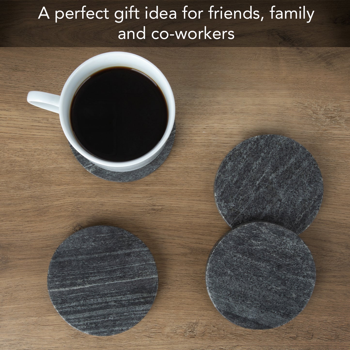 Thirstystone 4 Pack Natural Black Marble Round Coasters with Protective Felt Feet on The Bottom 4" Diameter Elegant Heat Tolerant Easily Wipes Clean