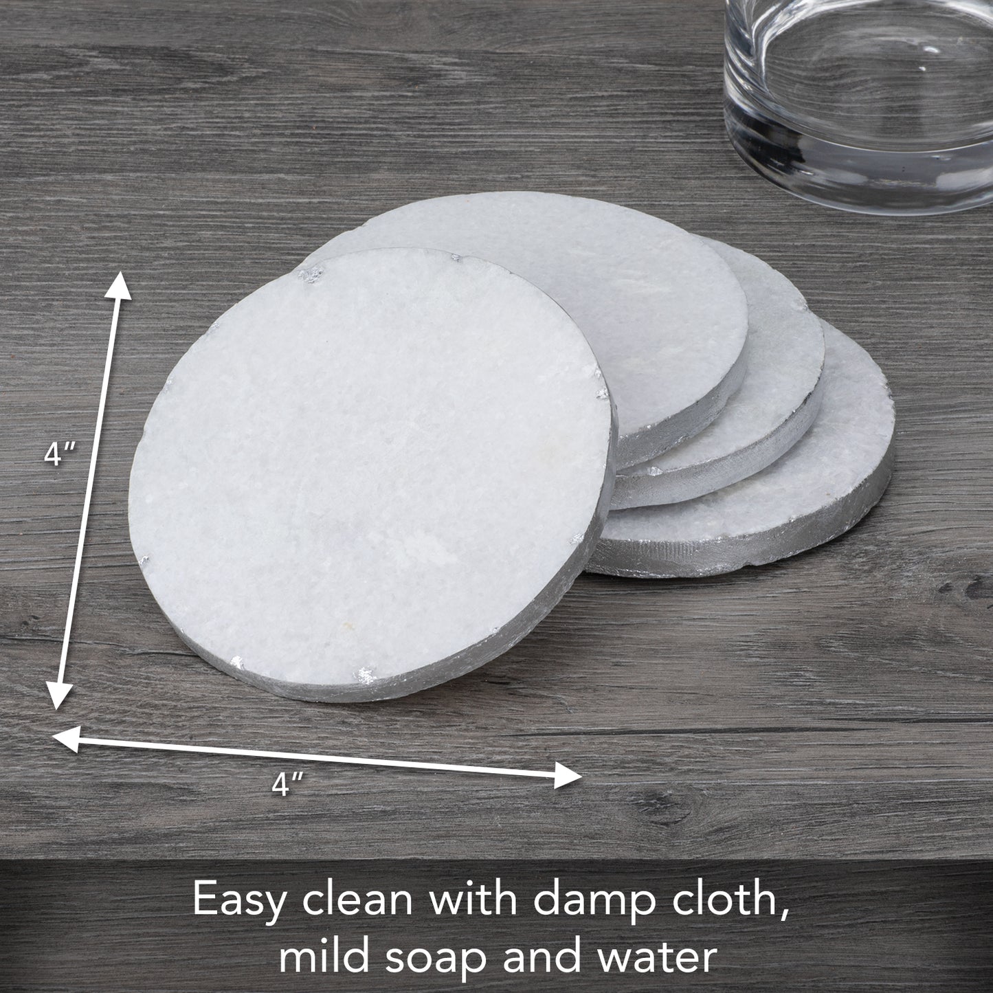 Thirstystone Old Hollywood Round White Marble Coasters, All Natural Marble, Non-Slip Cork Backing, Drink Absorbent & Protects Table, Set of 4