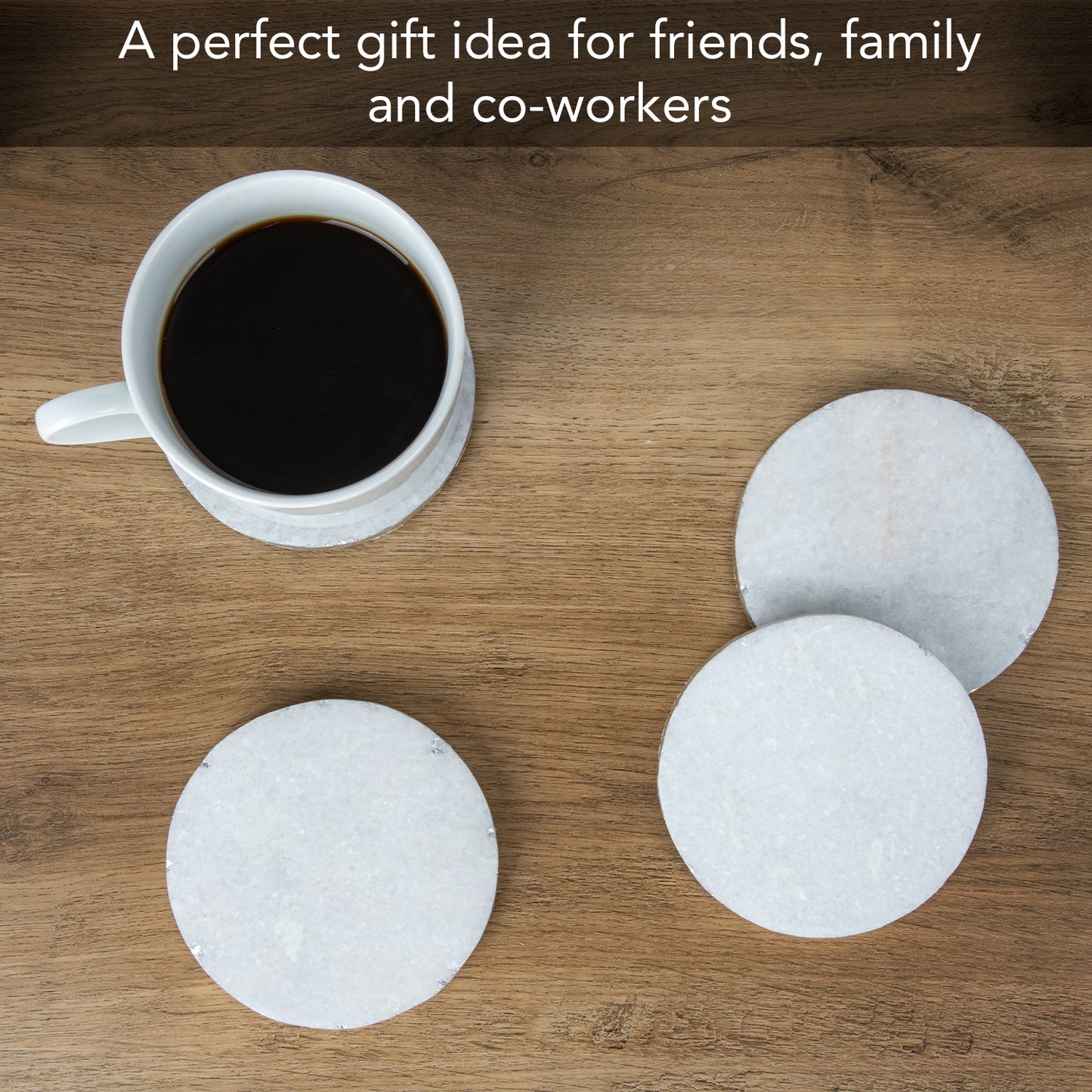 Thirstystone Old Hollywood Round White Marble Coasters, All Natural Marble, Non-Slip Cork Backing, Drink Absorbent & Protects Table, Set of 4