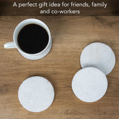 Thirstystone Old Hollywood Round White Marble Coasters, All Natural Marble, Non-Slip Cork Backing, Drink Absorbent & Protects Table, Set of 4