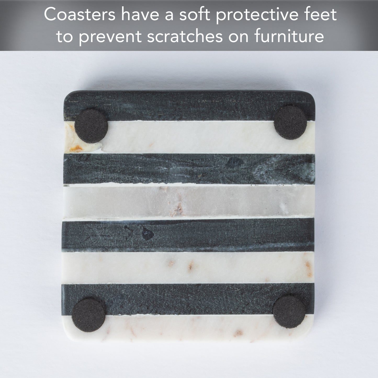 Thirstystone Marble Black & White Striped Coasters with Protective Cork Backing 4" Square Absorbent, Artistic, Elegant