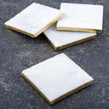 Thirstystone Square White Marble/Gold Edged Coasters (Set of 4), Multicolor