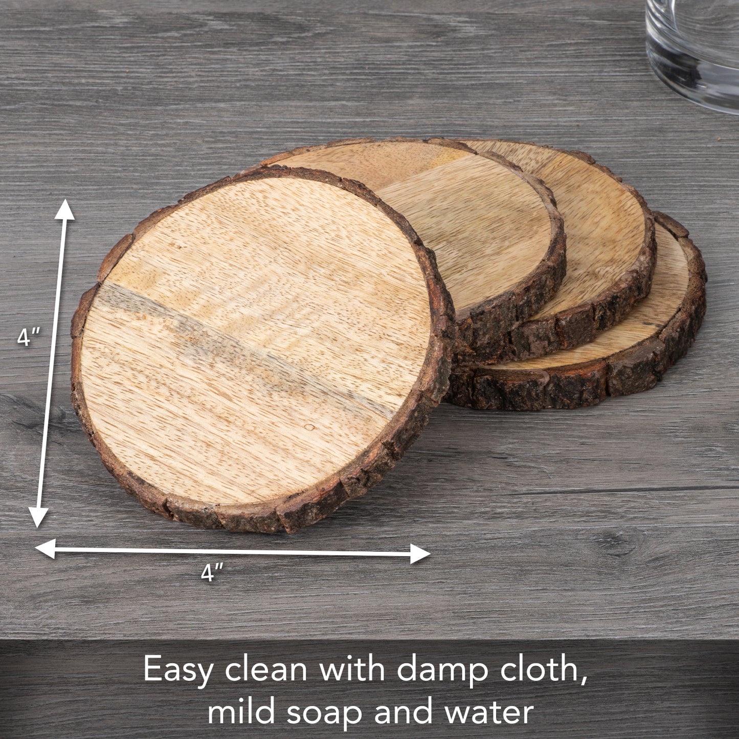 Thirstystone Urban Farm Round Mango Wood Bark Coasters (Set of 4), Brown