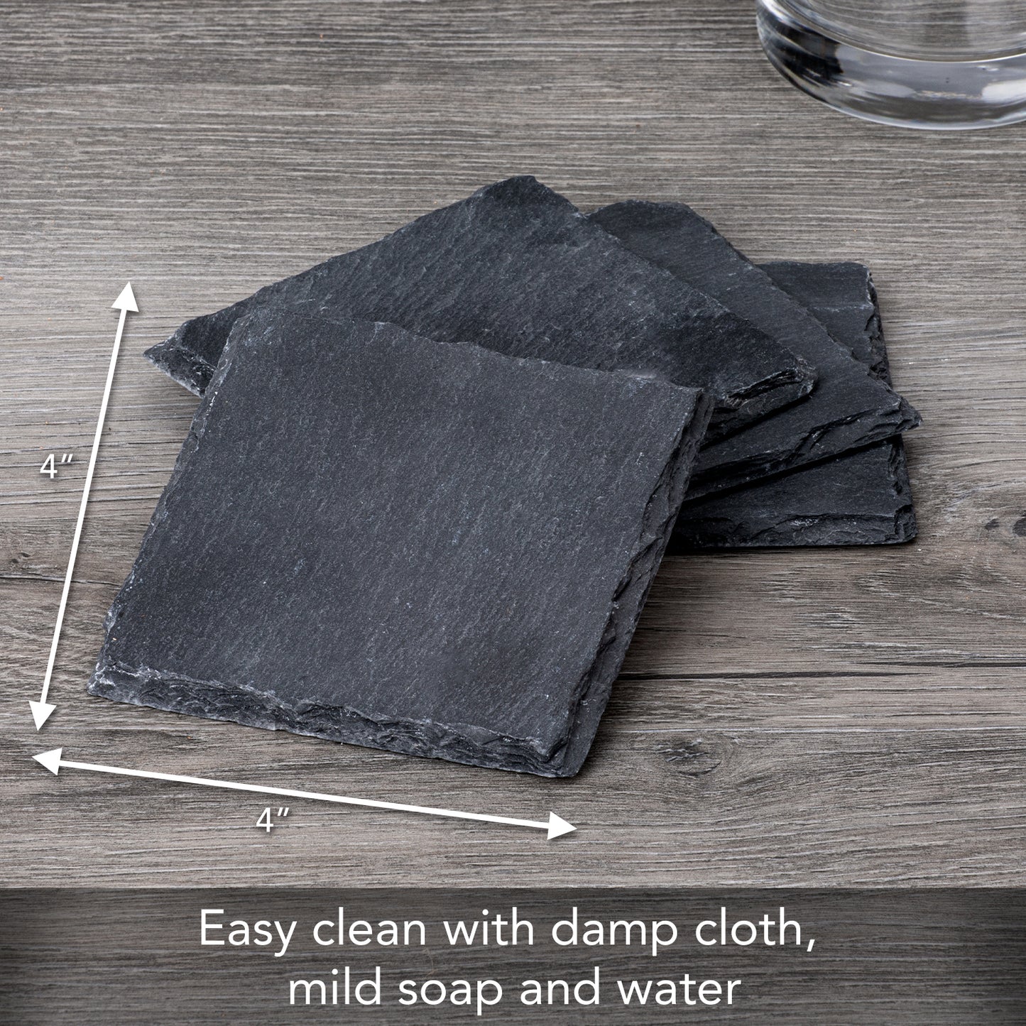 Thirstystone 4 Pack Natural Gray Slate Coasters with Protective Backing Elegant, Heat Tolerant, Easily Wipes Clean