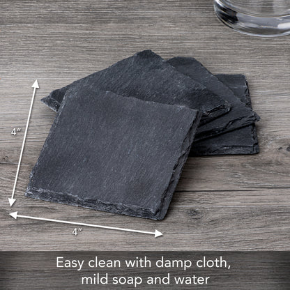 Thirstystone 4 Pack Natural Gray Slate Coasters with Protective Backing Elegant, Heat Tolerant, Easily Wipes Clean