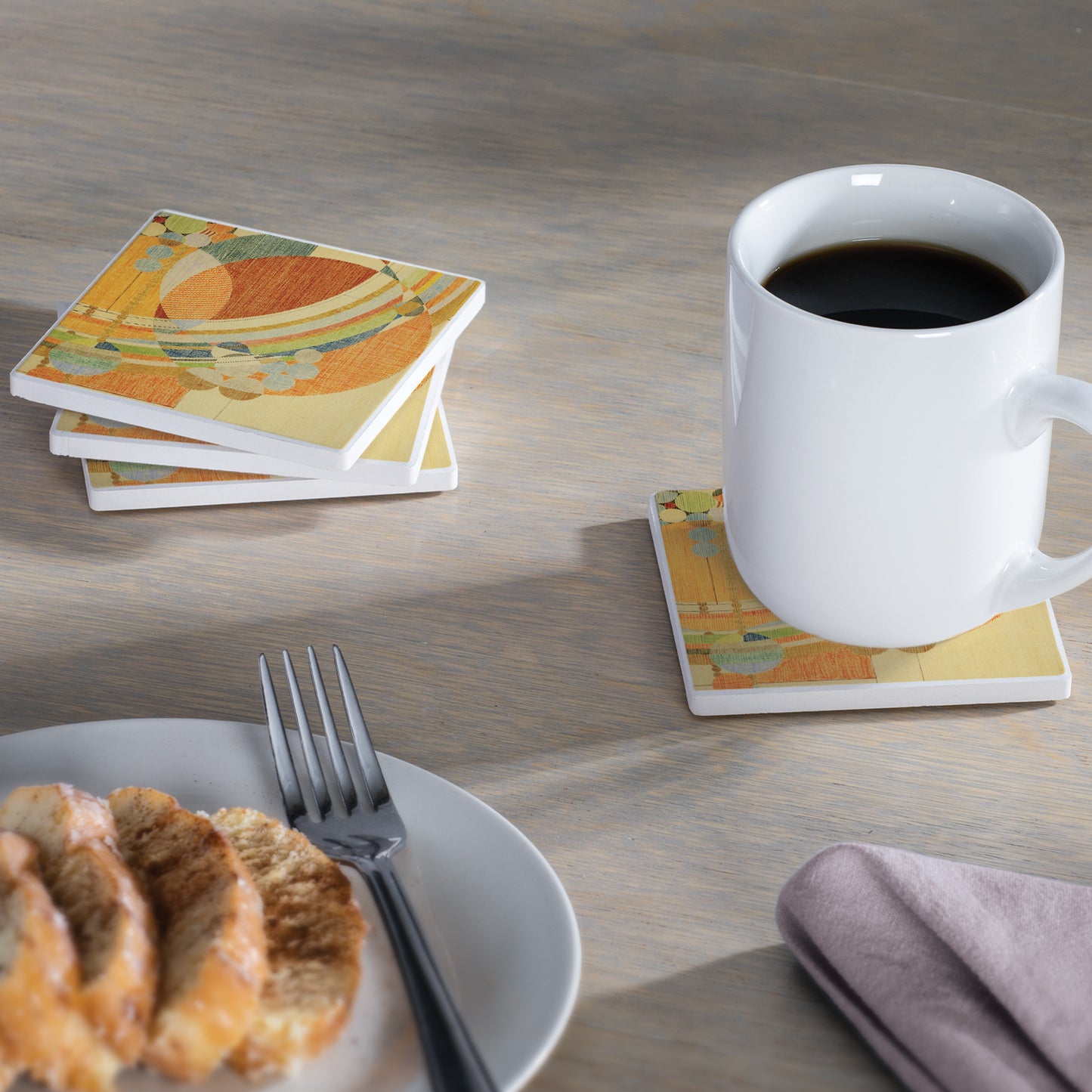 March Balloons Design from Frank Lloyd Wright Foundation on 4-Pack Absorbent Stone Square Coasters with Protective Cork Backing Manufactured in The USA
