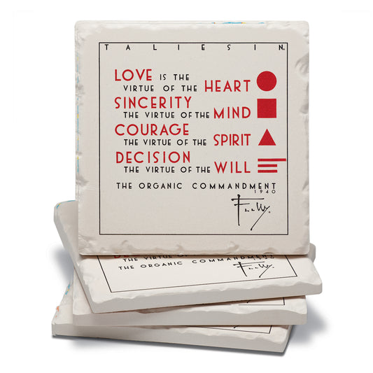 Frank Lloyd Wright 4 Pack Organic Commandment Design Absorbent Stone Coasters Manufactured in the USA