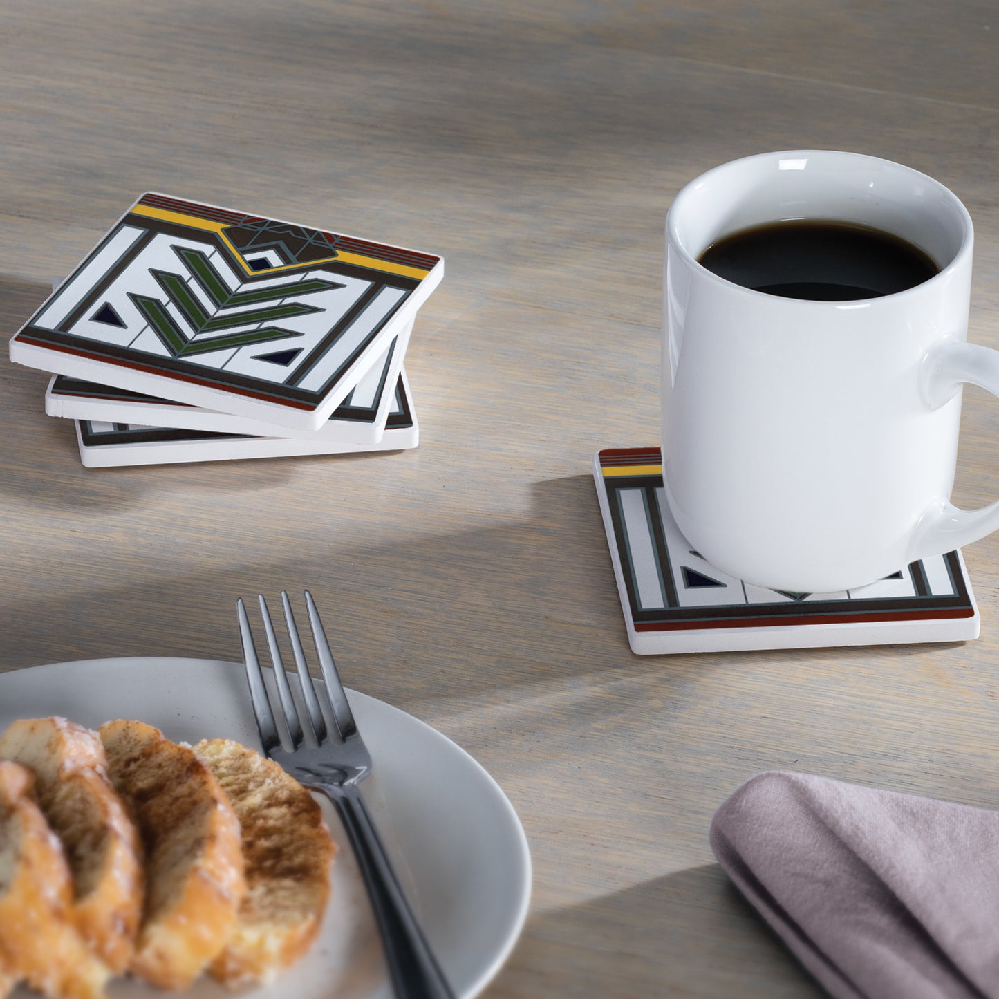 Meyer May Design from Frank Lloyd Wright Foundation on 4-Pack Absorbent Stone Square Coasters with Protective Cork Backing Manufactured in The USA