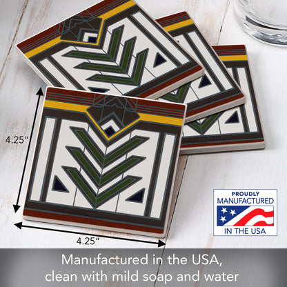 Meyer May Design from Frank Lloyd Wright Foundation on 4-Pack Absorbent Stone Square Coasters with Protective Cork Backing Manufactured in The USA
