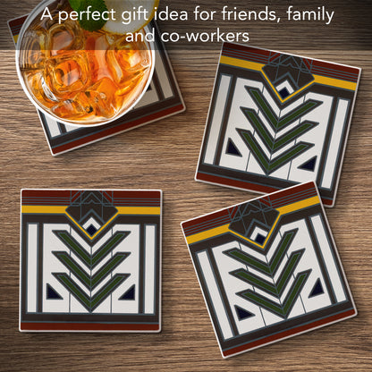 Meyer May Design from Frank Lloyd Wright Foundation on 4-Pack Absorbent Stone Square Coasters with Protective Cork Backing Manufactured in The USA