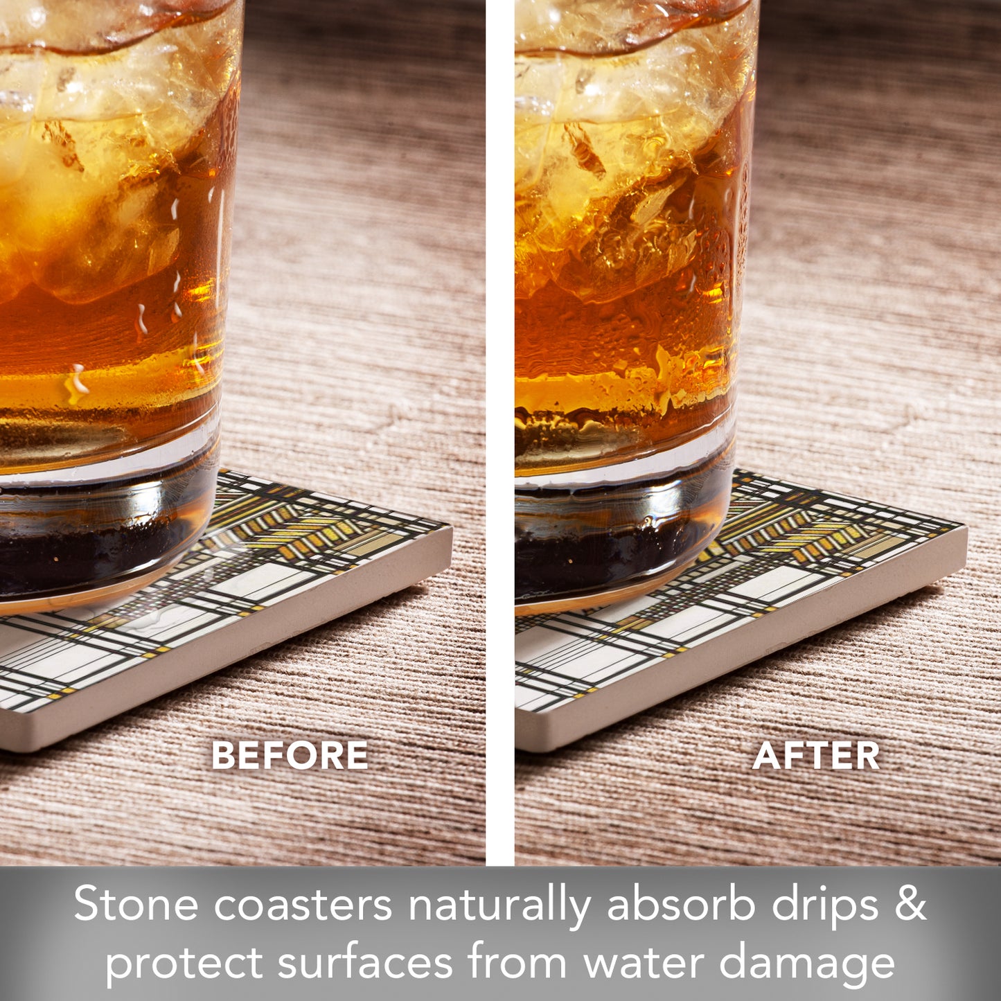 Dana Thomas House II Design from Frank Lloyd Wright Foundation on 4-Pack Absorbent Stone Square Coasters with Protective Cork Backing Manufactured in The USA