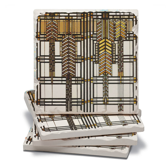 Frank Lloyd Wright 4 Pack Dana Thomas House II Design Absorbent Stone Coasters Manufactured in the USA