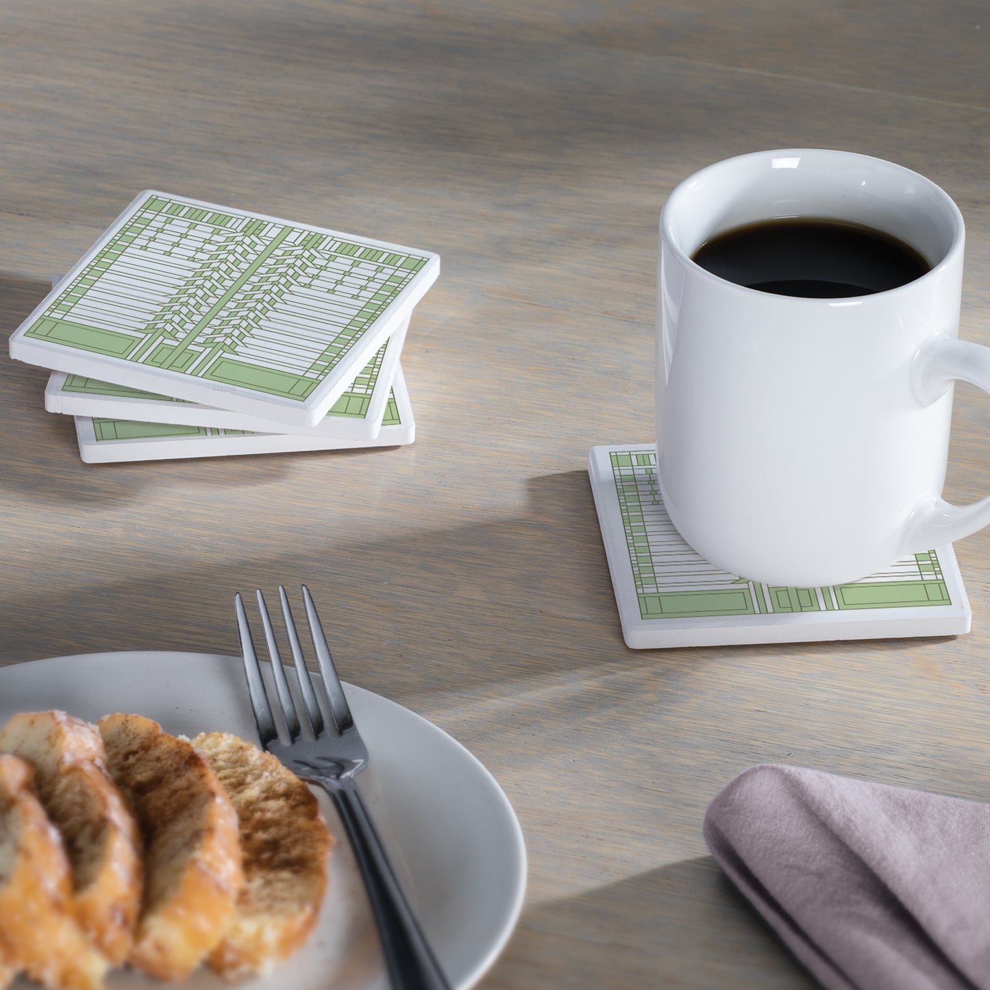 Darwin D Martin House Design from Frank Lloyd Wright Foundation on 4-Pack Absorbent Stone Square Coasters with Protective Cork Backing Manufactured in The USA