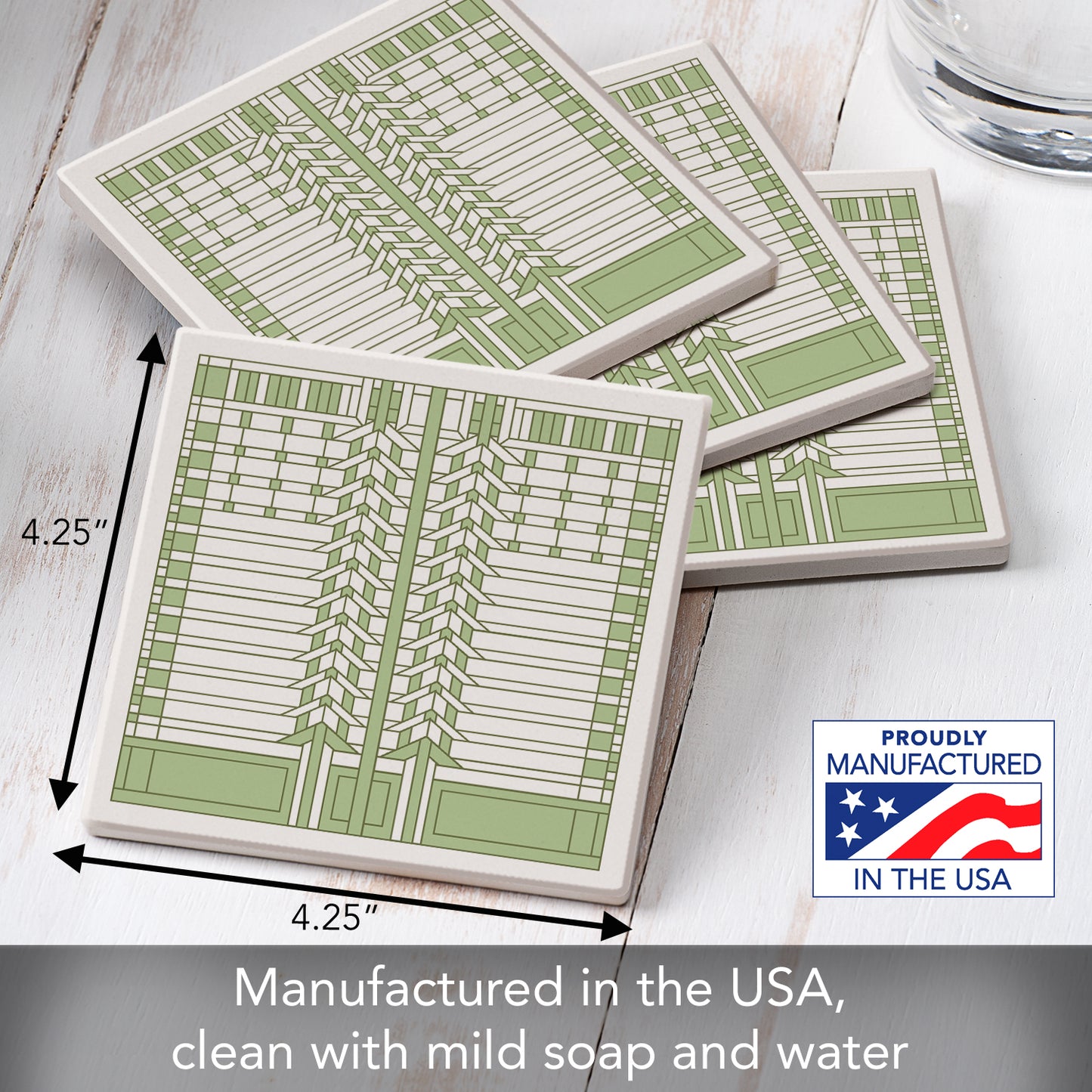 Darwin D Martin House Design from Frank Lloyd Wright Foundation on 4-Pack Absorbent Stone Square Coasters with Protective Cork Backing Manufactured in The USA