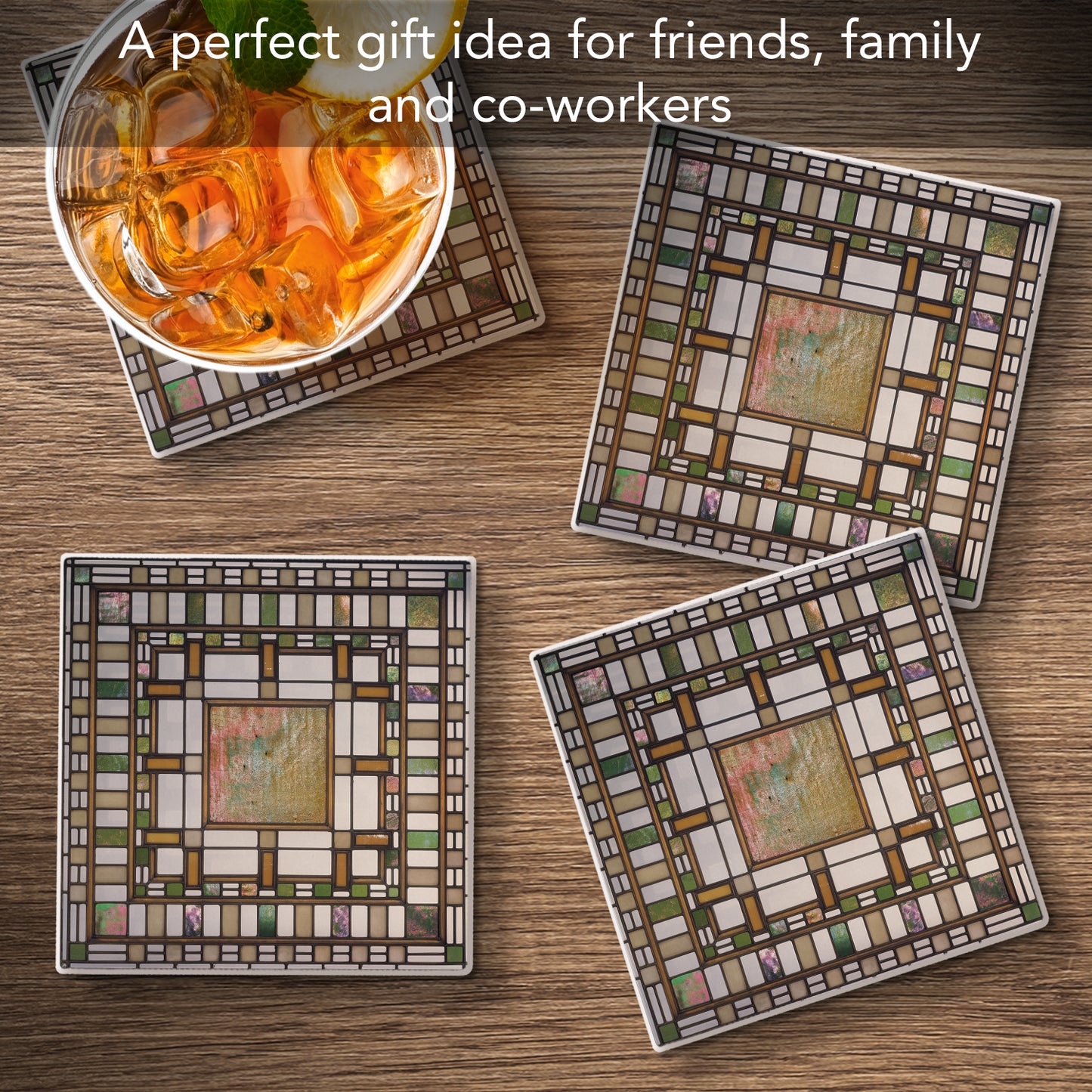 Pier Cluster Laylight Design from Frank Lloyd Wright Foundation on 4-Pack Absorbent Stone Square Coasters with Protective Cork Backing Manufactured in The USA