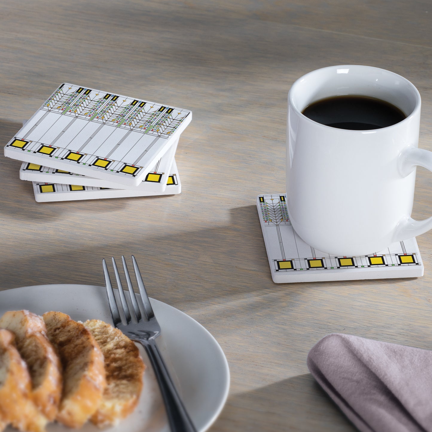 Tree of Life Design by Frank Lloyd Wright 4-Pack Absorbent Stone Square Coasters with Protective Cork Backing Manufactured in The USA