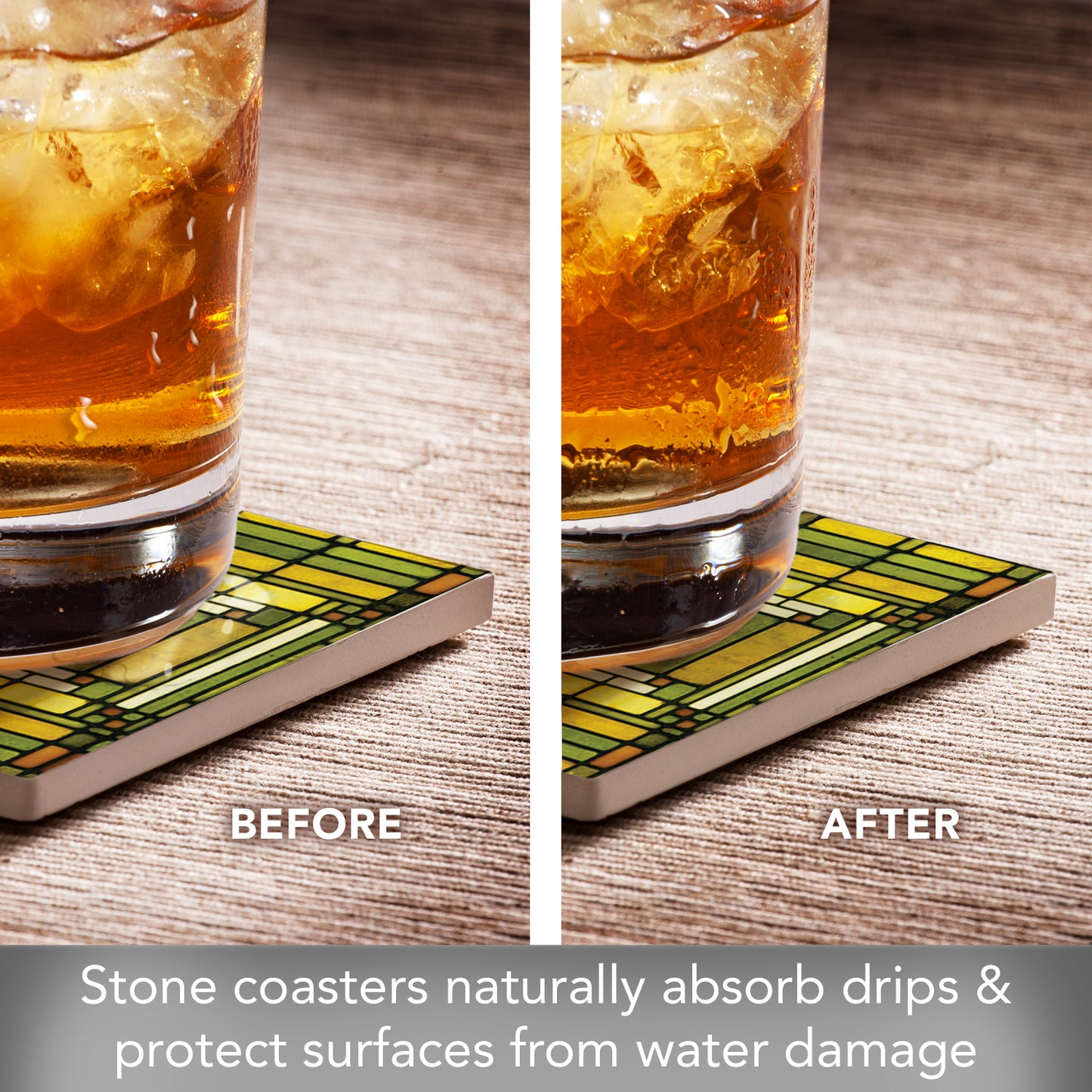 Oak Park Skylight Design from Frank Lloyd Wright Foundation on 4-Pack Absorbent Stone Square Coasters with Protective Cork Backing Manufactured in The USA