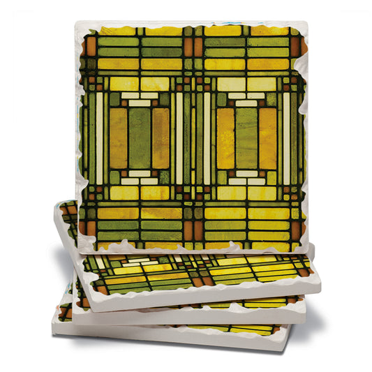Frank Lloyd Wright 4 Pack Oak Park Skylight Design Absorbent Stone Coasters Manufactured in the USA