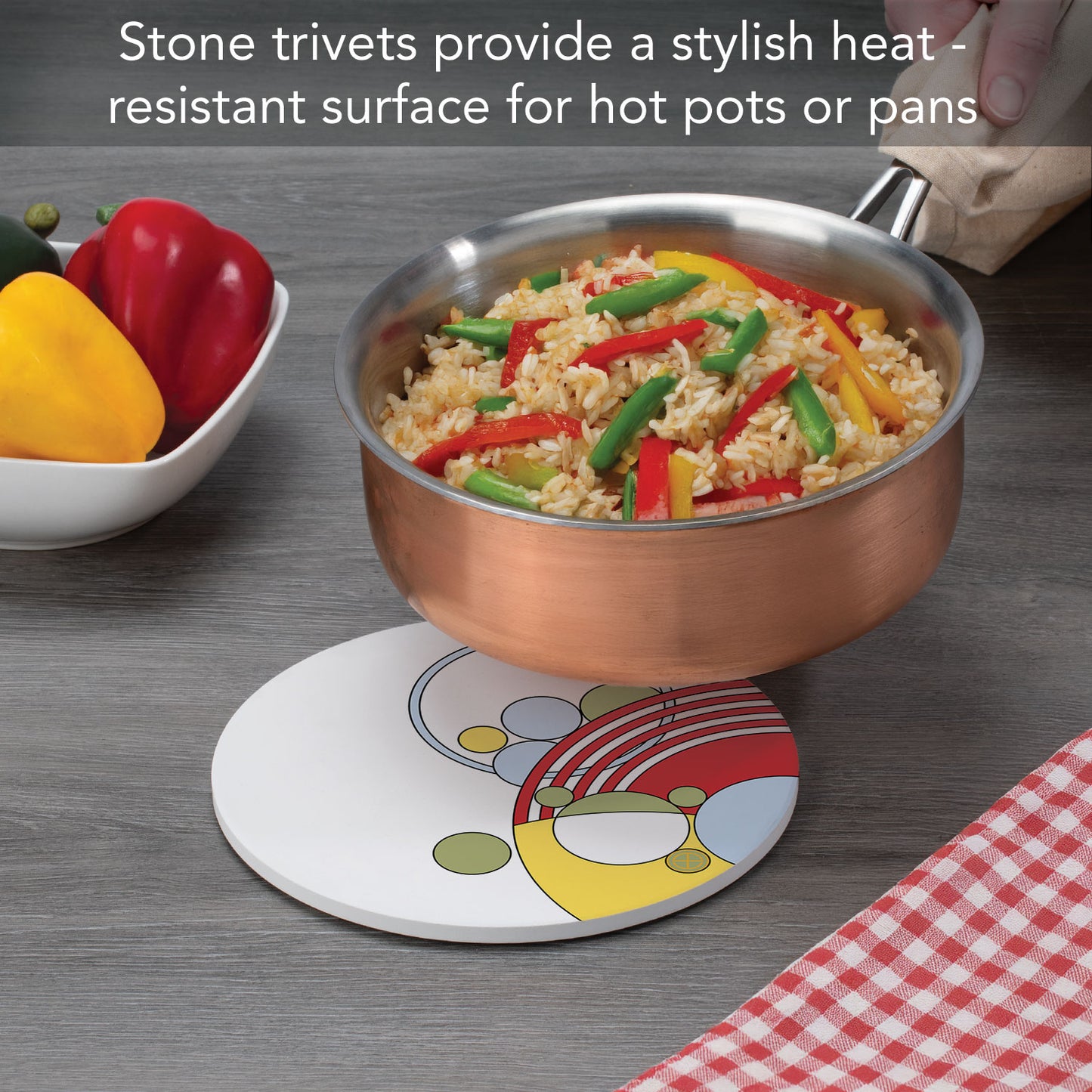 Cabaret Dinnerware Pattern I from F.L.W. Foundation on 8" Round Stone Trivet Manufactured in The USA Heat Tolerant Easily Wipes Clean