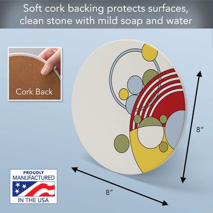 Cabaret Dinnerware Pattern I from F.L.W. Foundation on 8" Round Stone Trivet Manufactured in The USA Heat Tolerant Easily Wipes Clean