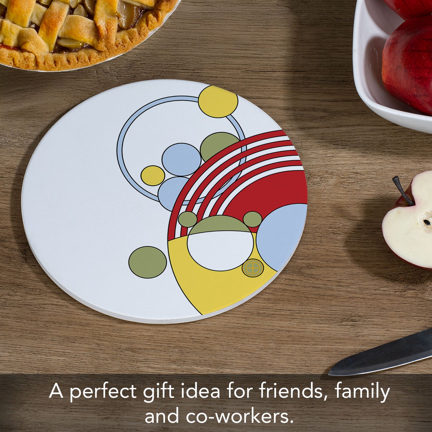 Cabaret Dinnerware Pattern I from F.L.W. Foundation on 8" Round Stone Trivet Manufactured in The USA Heat Tolerant Easily Wipes Clean