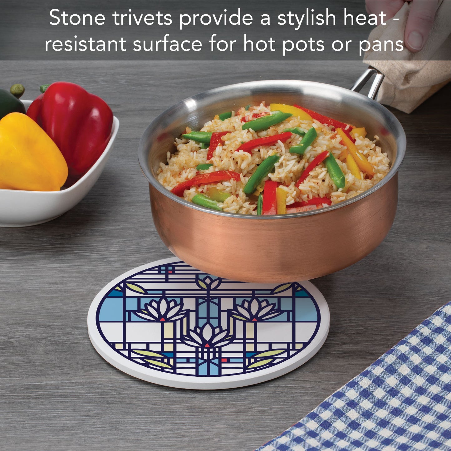 Waterlilies by Frank Lloyd Wright on 8" Round Stone Trivet Manufactured in The USA Heat Tolerant Easily Wipes Clean