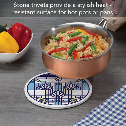 Waterlilies by Frank Lloyd Wright on 8" Round Stone Trivet Manufactured in The USA Heat Tolerant Easily Wipes Clean