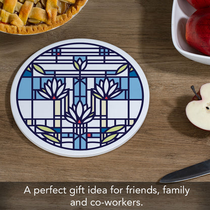 Waterlilies by Frank Lloyd Wright on 8" Round Stone Trivet Manufactured in The USA Heat Tolerant Easily Wipes Clean
