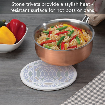 Blossom Design from F.L.W. Foundation on 8" Round Stone Trivet Manufactured in The USA Heat Tolerant Easily Wipes Clean