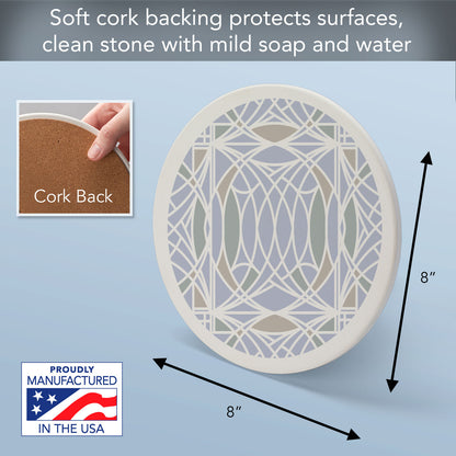Blossom Design from F.L.W. Foundation on 8" Round Stone Trivet Manufactured in The USA Heat Tolerant Easily Wipes Clean