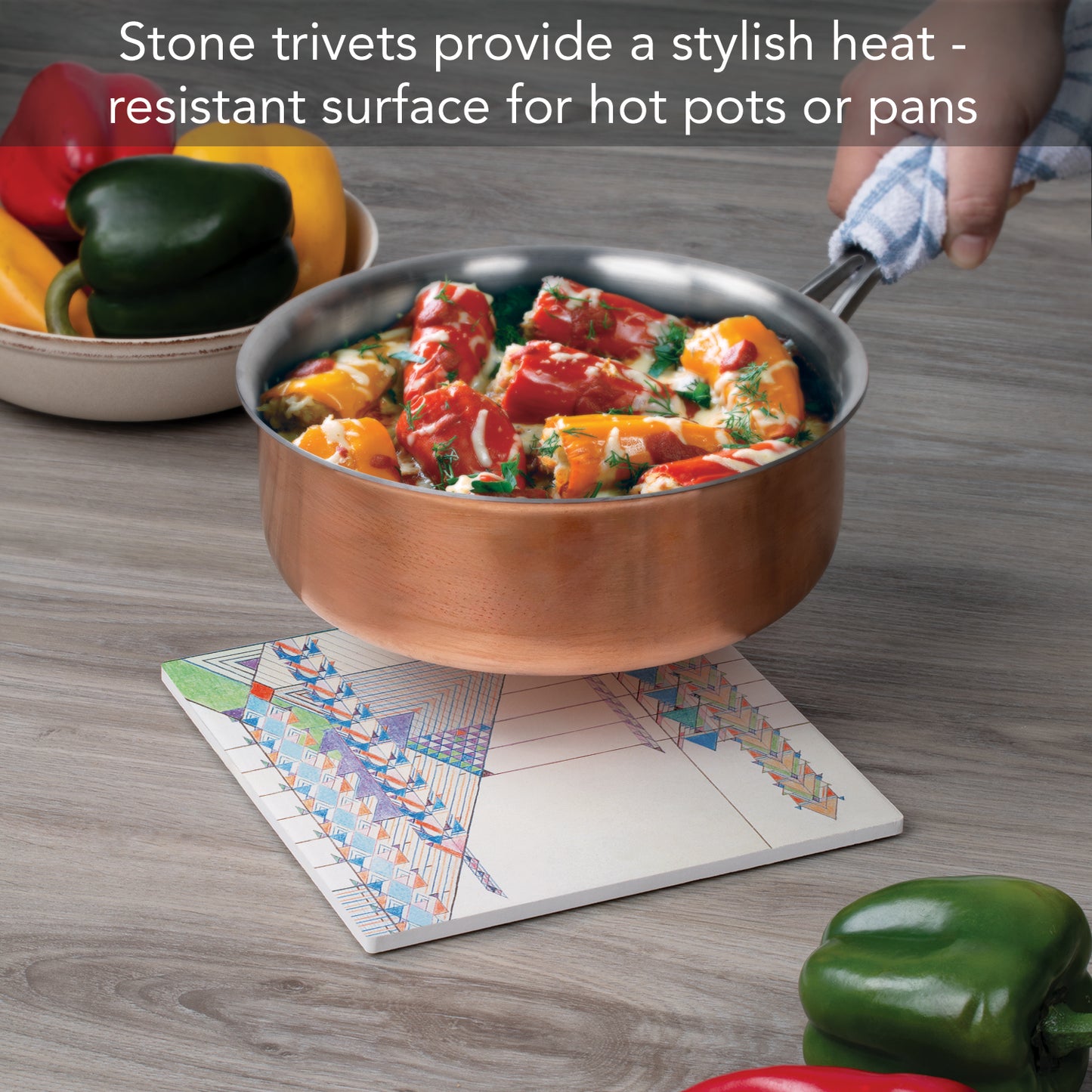 Frank Lloyd Wright's September Desert Design on 8" Square Stone Trivet Manufactured in The USA Heat Tolerant Easily Wipes Clean