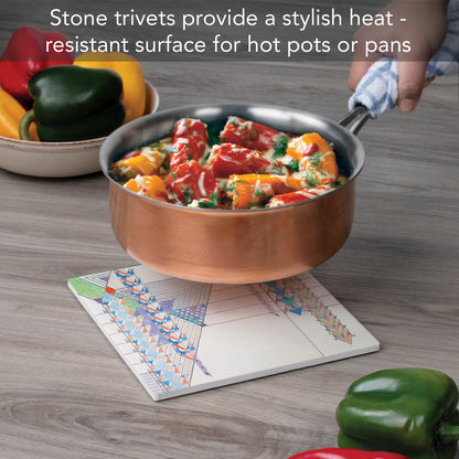 Frank Lloyd Wright's September Desert Design on 8" Square Stone Trivet Manufactured in The USA Heat Tolerant Easily Wipes Clean