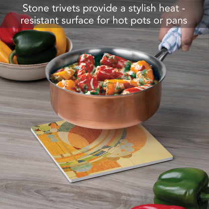 March Balloons Design from F.L.W. Foundation on 8" Square Stone Trivet Manufactured in The USA Heat Tolerant Easily Wipes Clean