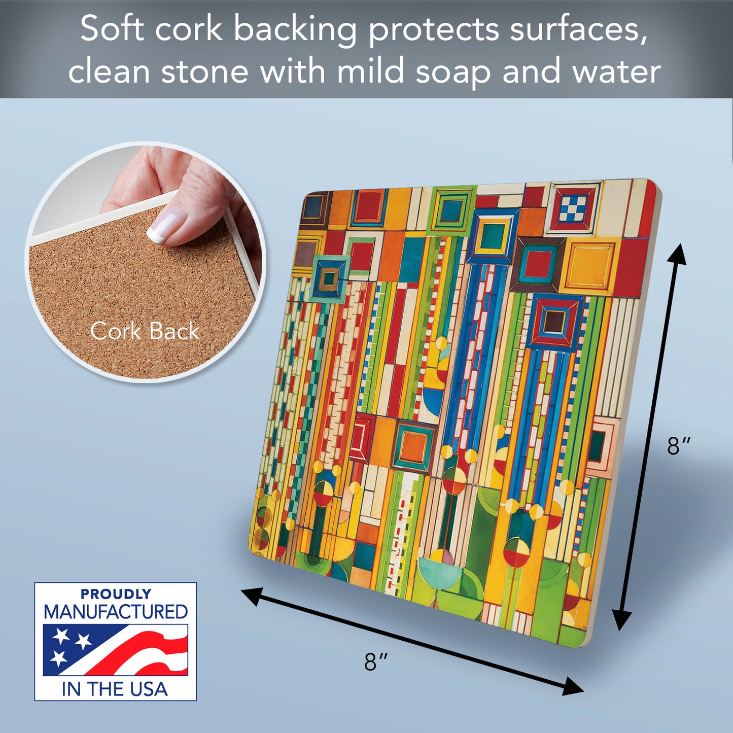 Frank Lloyd Wright's Saguaro Forms Design on 8" Square Stone Trivet Manufactured in The USA Heat Tolerant Easily Wipes Clean