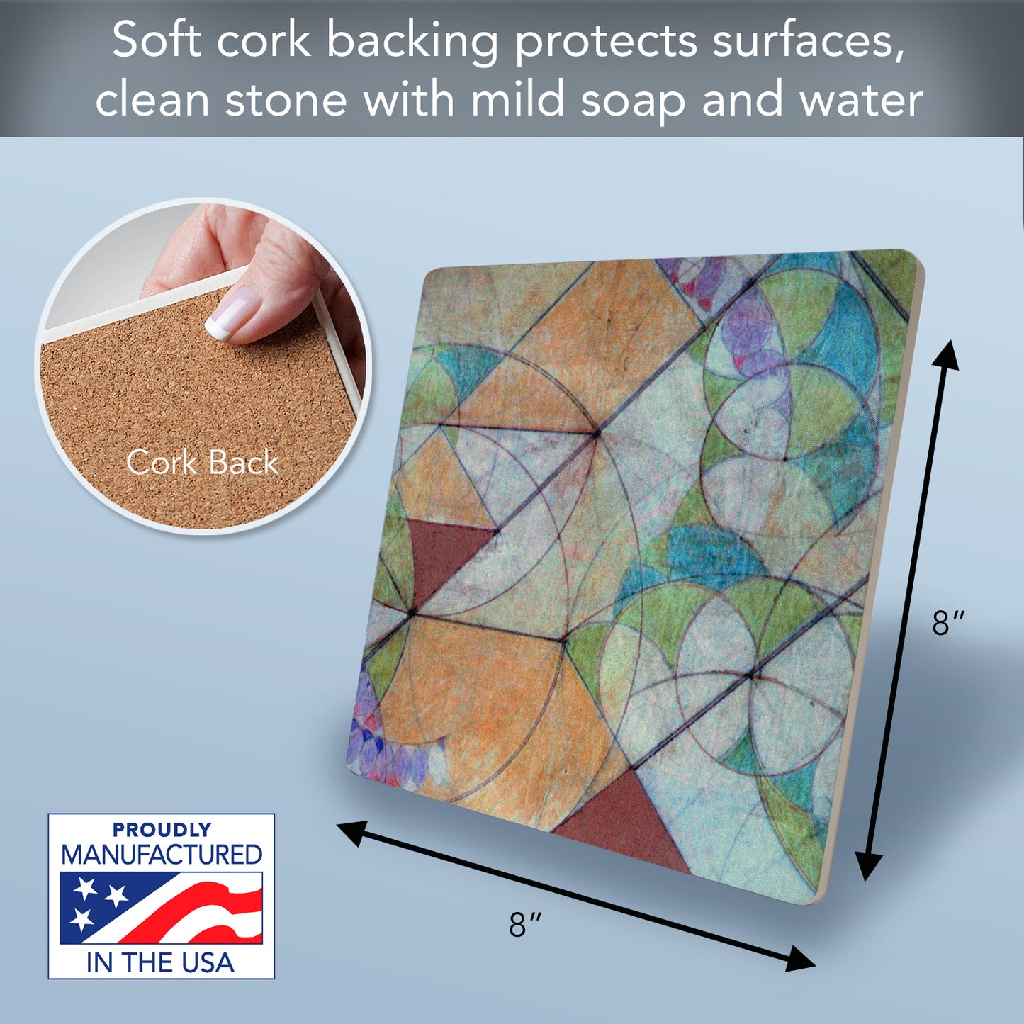 Frank Lloyd Wright's Bougainvillea Mural Detail II Design on 8" Square Stone Trivet Manufactured in The USA Heat Tolerant Easily Wipes Clean