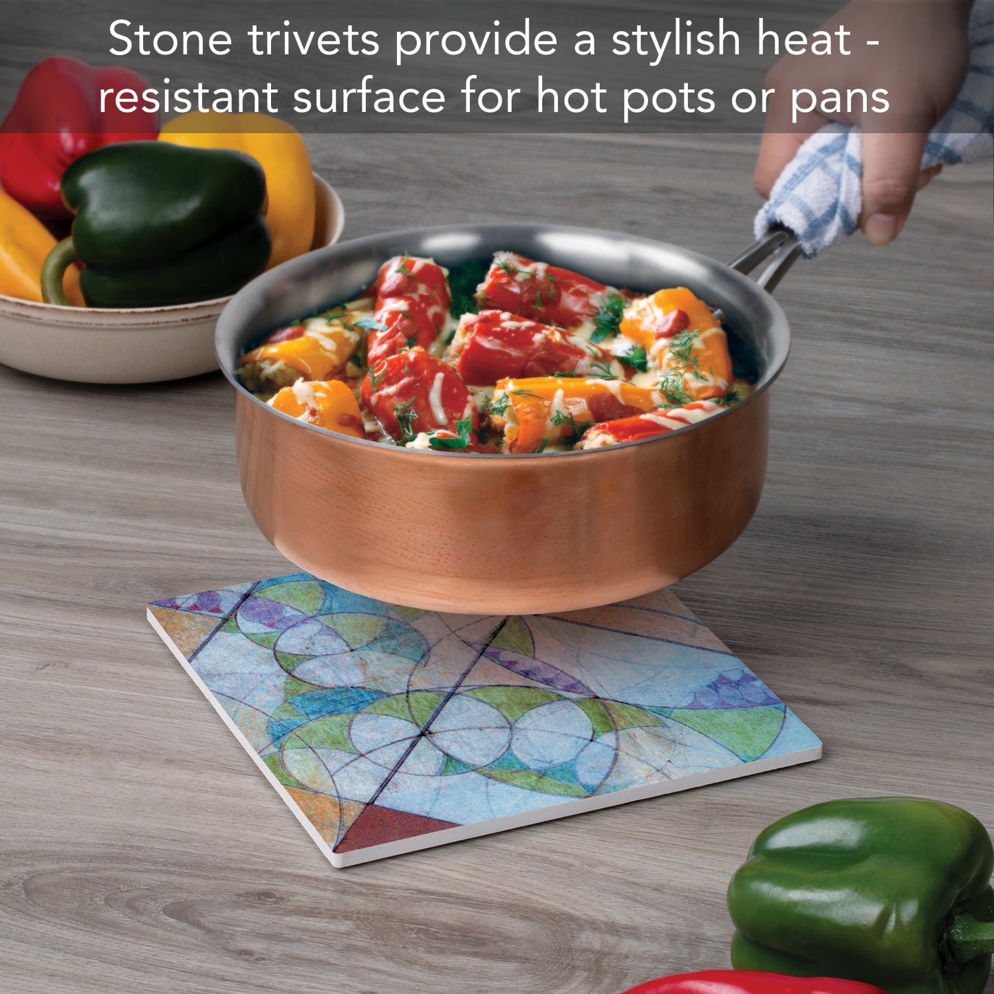 Frank Lloyd Wright's Bougainvillea Mural Detail IV Design on 8" Square Stone Trivet Manufactured in The USA Heat Tolerant Easily Wipes Clean