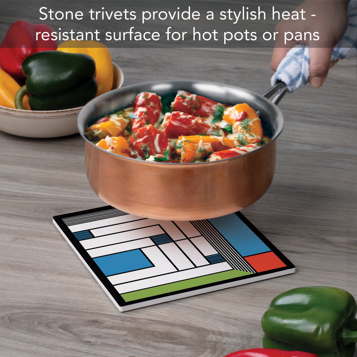 Frank Lloyd Wright's Price Rug-Blue Design on 8" Square Stone Trivet Manufactured in The USA Heat Tolerant Easily Wipes Clean