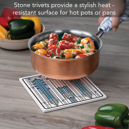 Frank Lloyd Wright's Ennis House IIII Design on 8" Square Stone Trivet Manufactured in The USA Heat Tolerant Easily Wipes Clean