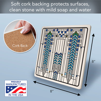Frank Lloyd Wright's Ennis House IIII Design on 8" Square Stone Trivet Manufactured in The USA Heat Tolerant Easily Wipes Clean