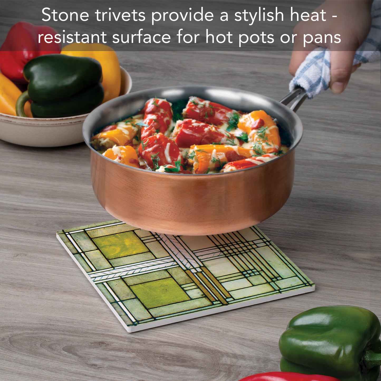 Frank Lloyd Wright's Willits House Skylight Design on 8" Square Stone Trivet Manufactured in The USA Heat Tolerant Easily Wipes Clean