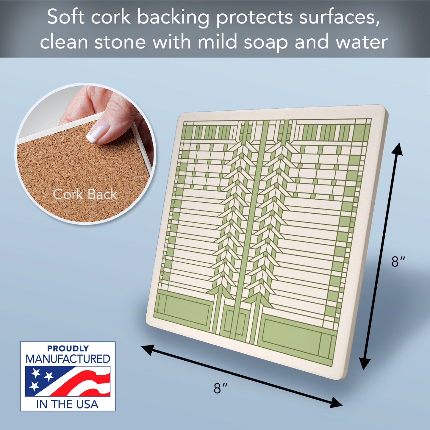 Frank Lloyd Wright's Darwin D. Martin House Design on 8" Square Stone Trivet Manufactured in The USA Heat Tolerant Easily Wipes Clean