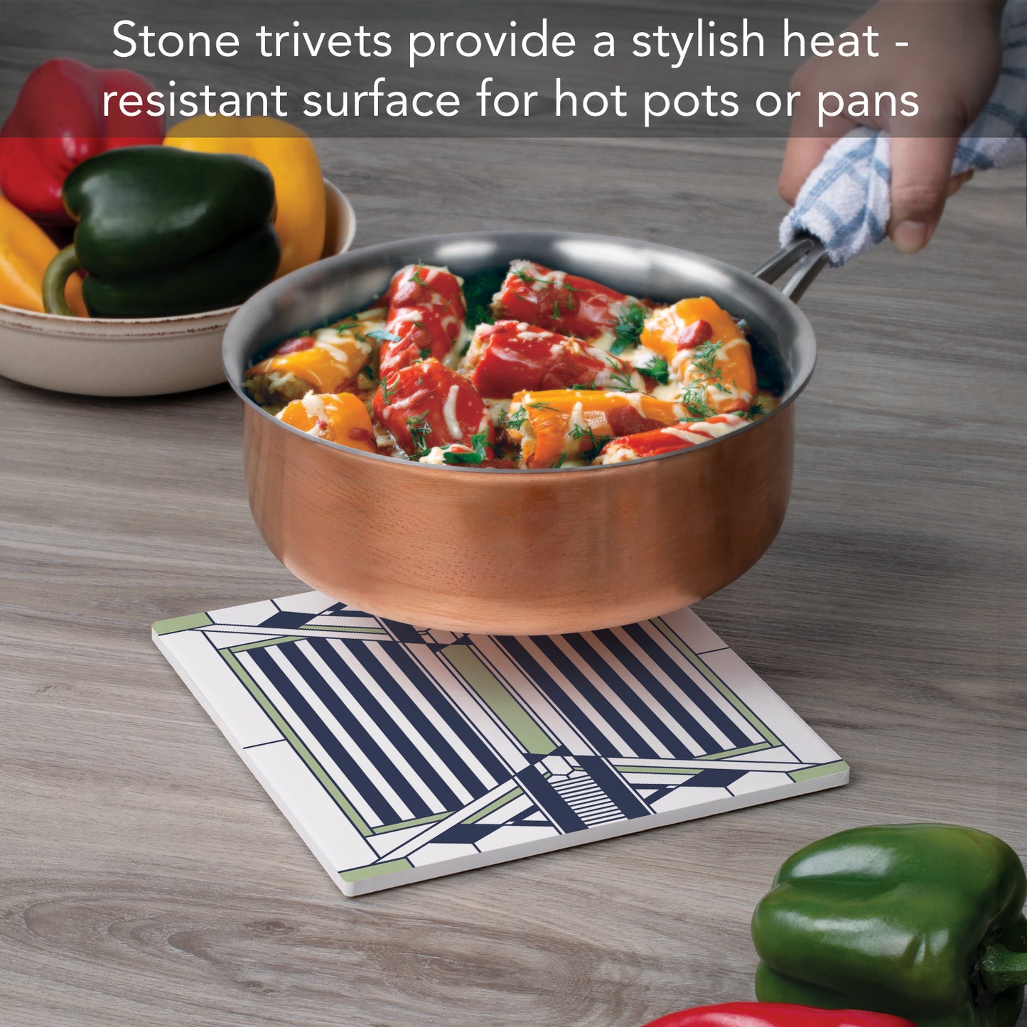 Frank Lloyd Wright Evans House Design on 8" Square Stone Trivet Manufactured in The USA Heat Tolerant Easily Wipes Clean