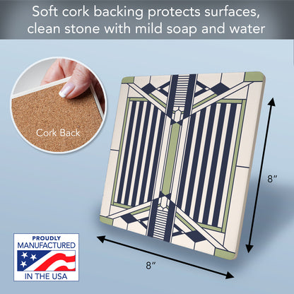 Frank Lloyd Wright Evans House Design on 8" Square Stone Trivet Manufactured in The USA Heat Tolerant Easily Wipes Clean