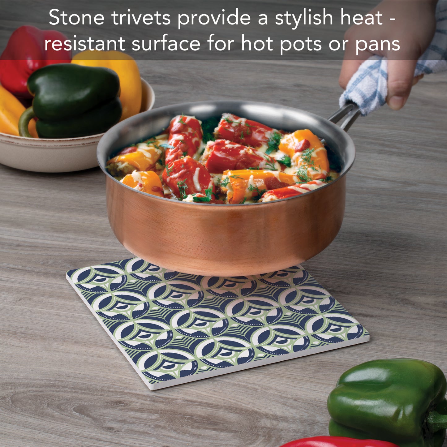 Frank Lloyd Wright Greek Orthodox Design on 8" Square Stone Trivet Manufactured in The USA Heat Tolerant Easily Wipes Clean