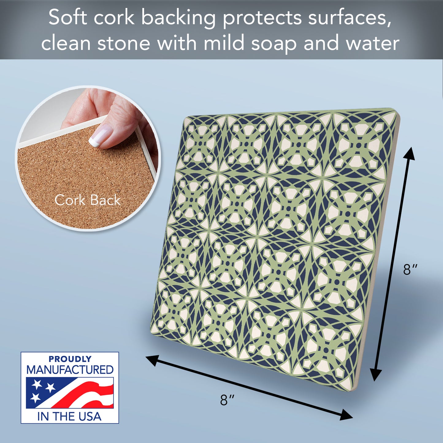 Frank Lloyd Wright's Luxfer Design on 8" Square Stone Trivet Manufactured in The USA Heat Tolerant Easily Wipes Clean