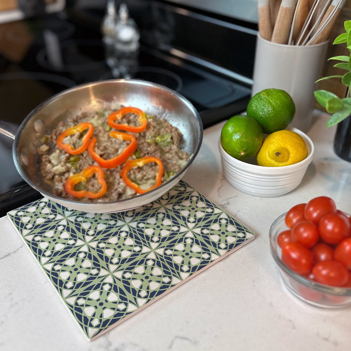 Frank Lloyd Wright's Luxfer Design on 8" Square Stone Trivet Manufactured in The USA Heat Tolerant Easily Wipes Clean