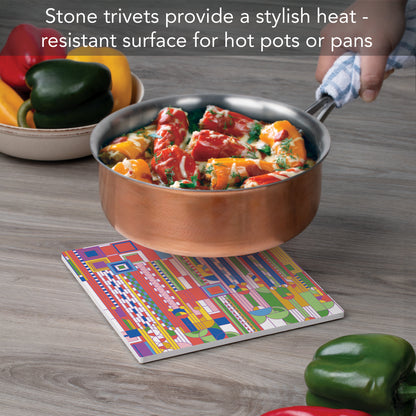 Frank Lloyd Wright Saguaro Design on 8" Square Stone Trivet Manufactured in The USA Heat Tolerant Easily Wipes Clean